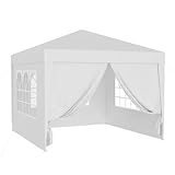 Wiltec Pavillon 3 x 3 m in Weiß mit UV-Schutz 50+, Gartenpavillon mit abnehmbaren Seiten, Partyzelt mit Fenstern für z. B. Terrasse und Festival