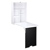 HOMCOM Wandtisch Wandklapptisch Klappschreibtisch mit Tafel Klappbarer Computertisch Esstisch MDF Schwarz+Weiß 60 x 94,5 x 147 cm