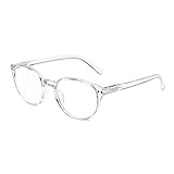 SKYWAY Blaulichtfilter Brille Damen, Superleichte Runde Blue Light Glasses Computerbrille Gaming-Brille Blaufilter Brille Herren Augenbelastung, Brille Ohne Sehstärke mit Federscharnieren(Transparent)