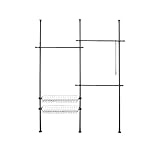 WENKO Teleskop-System Herkules Duo, 3 Kleiderstangen, 2 Ablagekörbe, Ausziehbar, Pulverbeschichtetes Metall, 164-215 x 165-300 x 38 cm, Schwarz matt