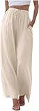 Damen Hosen Sommerhose leicht wickelhose Sommerrock Palazzo leicht und luftig Baggy Leinenhose Locker Hosenrock Weite Jogpants Wide Leg Bundfaltenhose Yoga Boho Freizeithose