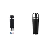 Emsa N20225 Travel Mug Wave Isolierbecher 0,5 Liter & Senator Isolierflasche 515714 | Kapazität: 1,0 L | 100 Prozent dicht | Silikonmanschette | Safe Loc Verschluss | 12h heiß oder 24h kalt | Schwarz