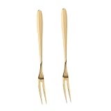 SOLUSTRE 2 Stück -Obstgabel Obstkuchen geformt zarte Gabeln schnitzen aus Stahl kleine Obstgabel Obstgabeln aus Edelstahl aus Edelstahl Salatgabel Rostfreier Stahl Golden