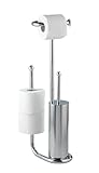 WENKO Stand WC-Garnitur Universalo Chrom, mit integriertem Toilettenpapierhalter und WC-Bürstenhalter, aus verchromtem Stahl, 20 x 62,5 x 23 cm