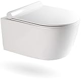 VILSTEIN® Hänge WC [SPÜLRANDLOS] - Wand WC Spülrandlos Komplettset - Toilettenbecken mit Toilettendeckel mit Absenkautomatik - Hängende Wand Toilette - Randlos Tiefspüler (50x36cm)