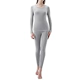 Thermounterwäsche Thermounterwäsche Damen Atmungsaktiv Thermo Aktiviert Funktionsunterwäsche Gefüttert Fleece Skiunterwäsche Weiches Thermowäsche Set (Grey, L)
