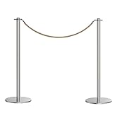 88 Cm Absperrung Set mit Massivem Gusseisensockel, 2 Edelstahlpfosten und 150 Cm Seil, Absperrpfosten für Museen, Banken, Hotels und Veranstaltungen(Silver)