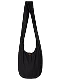 PANASIAM Schulterbeutel Damen & Herren, große & leichte Baumwolltasche, Umhängetasche mit Reißverschluss, Unisex Schultertasche, mittelgroße Tasche, schwarz