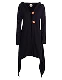 Vishes Zipfeljacke Asymmetrischer Boho Cardigan mit Kapuze und Holzknöpfen aus Baumwolle - Alternative Bekleidung schwarz 46