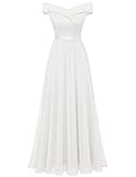 Bbonlinedress Sommerkleid Damen Abendkleid lang Elegant Cocktailkleid Schulterfrei Spitze Chiffon Hochzeit Kleid Brautjunferkleid Prom Bridesmaid Dress Partykleid Ballkleid Weiß-2White L