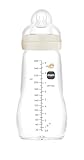MAM Glasflasche, 2-4 Monate, 260 ml, mit Sauger 2 mit mittlerem Durchfluss aus Silikon, leicht zu reinigen, Feel Good, neutral, 1 Stück