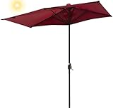 YNJJKA Halbschirm Balkon Klein Mit Ständer 2.5m Sonnenschirm Halbrund Knickbar 250 cm Wandschirm Balkon-Schirm Kurbel Polyester Sonnenschutz Terrasse Passgenau Wände Handkurbel(Dunkelrot)