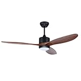 Ovlaim 132cm Walnuss Holz Deckenventilatoren mit Beleuchtung Fernbedienung, 3-Blatt-Propeller Smart Deckenventilator für Indoor Outdoor, hoher Luftstrom leiser DC-Motor