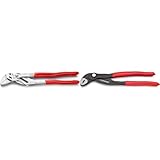 KNIPEX Zangenschlüssel, verchromt, 250 mm, greift stufenlos bis 52 mm & Cobra® Wasserpumpenzange, 250 mm, Muttern bis 46 mm, Rohre bis 50 mm, Feinverstellung per Knopfdruck, Rohrzange, 87 01 250