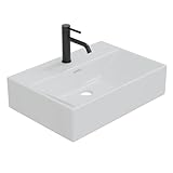 HAGO24 | Waschbecken Keramik 515x360x130mm | eckig | Überlauf | Wandmontage | Aufsatzwaschbecken | weiß | Standardanschluss | kratzfest | schmaler Rand | modern