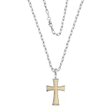 Ulex Premium 925 Sterling Silber Ankerkette 55 cm mit Kreuzanhänger vergoldet rhodiniert modern religiöser Schmuck für Damen und Herren zur Kommunion Konfirmation