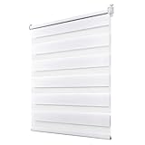 Deswell Doppelrollo Klemmfix ohne Bohren Weiß B85 x H120 cm (Stoffbreite 81cm) Rollos für Fenster ohne Bohren für Fenster mit Lichtdurchlässig & Verdunkelnd/Höhe Stufenlos Verstellbar