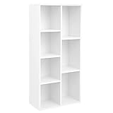 VASAGLE Bücherschrank, Bücherregal, mit 7 Fächern, Büroregal, Würfelregal, Standregal, für Wohnzimmer, Schlafzimmer, Büro, Kinderzimmer, weiß LBC27WT