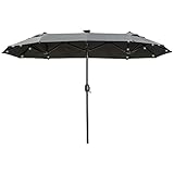 Outsunny Doppelsonnenschirm, 295 x 219cm, Sonnenschirmmit LED, oval, Gartenschirm windfest, stabil, Marktschirm mit verstellbarem Neigungswinkel für Terrasse, Pool, Polyester, Stahl, Dunkelgrau