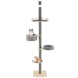 COSTWAY Kratzbaum deckenhoch, 236-271 cm, von Boden bis Decke, 5-stöckiger Katzenbaum, Katzenkratzbaum hoch, Kletterbaum mit Hängematte & Plattformen & Plüsch-Bett, Katzen Katzenmöbel Holz, Grau