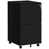 Vinsetto Rollcontainer Aktenschrank mit 2 Schubladen, Abschließbarer Büroschrank mit Rollen, Bürocontainer für A4 Akten, Dokumente, Stahl, 37 x 43,5 x 67,5 cm, Schwarz