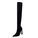 Boots Winterschuhe Damen Lack Stiefel Damen Heels Reißverschluss Frauen dicke Mode hohe Oberschenkel Stiefel atmungsaktive Schuhe Damenstiefel DamenStiefel KampfStiefel Stiefel Wasserdicht (Black, 37)