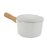 OUNONA Email Saucepan mit Holzgriff Robuster Milchtopf für Babynahrung Saucen und Suppen Antihaftbeschichtet für Induktionsherde zu Reinigen