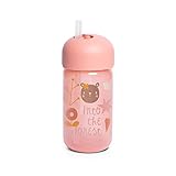 Suavinex 401205 Baby Training Cup Becher mit flexiblem Trinkhalm und Anti-Tropf-System, 18 Monate, Forest Rosa, 340 ml, 103 g