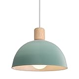 iDEGU Hängelampe Retro E27 LED Hängeleuchte Moderne Skandinavisch Deckenleuchte aus Metall Holz Pendelleuchte für Schlafzimmer Esszimmer Küche Restaurant (Grün, 1 Stück)