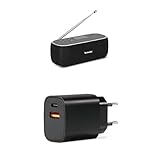 Bundle aus TechniSat Viola BT 1 - tragbarer Bluetooth-Lautsprecher mit DAB+ Digitalradio, Akku, USB-C ladekabel, 6W schwarz + TechniSat USB-C Netzteil - 2 Port Schnellladegerät, schwarz