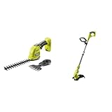 RYOBI 18 V ONE+ Akku-Gras- und Strauchschere RY18GSA-0 & 18 V ONE+ Akku-Rasentrimmer OLT1832 (Schnittbreite 25-30 cm, 3-fache Schnittwinkelverstellung, Schneidfaden 1,6mm, ohne Akku und Ladegerät)