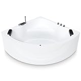 AQUADE Acryl Eckbadewanne 140x140 cm Modell: Koblenz/Kassel Badewanne Komplettset - Wählen Sie Ihre perfekte Wanne: Ab-Überlauf mit Zulauf, Wannenrandarmatur, Nackenkissen, LED