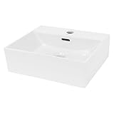LuxeBath Waschbecken Keramik, 415x360x130 mm, eckig, Weiß, Aufsatzwaschbecken für Badezimmer und Gäste-WC, Aufsatzbecken mit Hahnloch, Hängewaschbecken Wandmontage, Waschtisch Waschschale Waschplatz