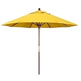 HUIBBGO Gelber Gartenschirm 210 cm, Terrassenschirm 270 cm für Rasen, Pool, Terrasse, Balkon, Sonnenschutz, 8 Streben und Abnehmbarer 38 mm Holzmast