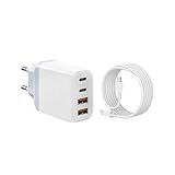 USB C Ladegerät mit Kabel, 4 Ports PD Netzteil Mehrfach Schnellladegerät mit USB-C+USB-A Power Adapter 40W Stecker für iPhone 16/15/14/13 Samsung Handys, Schnellladeblock Ladeladapter Ladestecker