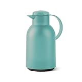 Emsa Samba Isolierkanne, 1,5 Liter Fassungsvermögen, Quick Press Verschluss, 100% dicht, 12h heiß und 24h kalt, mit Glaskolben, made in Germany, Transluzent/Puder-Grün, N4012100