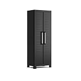 Keter Detroit Besenschrank, Utility Kunststoffschrank, Schwarz, 65 x 45 x 182 cm - Flexibler, Pflegeleichter & Nachhaltiger Universalschrank