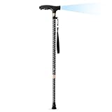Gehstock Herren Höhenverstellbar, OOCOME Ausziehbarer Gehstock mit Licht Alu Spazierstock Damen Hoehenverstellbar, Gehstöcke Verstellbar Gehhilfe Stock mit Gummifuß und Handschlaufe, Geschenk Vatertag