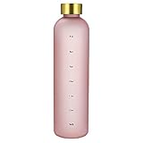 LOLPALONE Kunststoff Weltraum Pokal Transparente Wasserschale mit GroßEm FassungsvermöGen Kupfer Deckel Wasser Flasche mit Zeit Markierung 1000ML Rosa