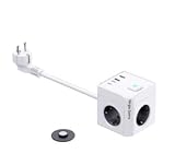 Steckdosenwürfel mit 2 USB-A und 2 USB-C, Mehrfachsteckdose Cube Steckerleiste mit Schalter 3680W/16A Mehrfachstecker 2M Kabel für Büro, zu Hause