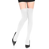 Kiiwah 65cm Overknees Strümpfe, Thigh High Socks 78.5% Baumwolle Socken Lang Kniestrümpfe für Damen Femboy Winter Herbst Frühling (Weiß)