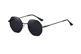 H HELMUT JUST Sonnenbrille Herren Damen Retro Schwarz Sechseckigen Polarisierte Getönte Linse Kategorie 3 Flache Linsen Filigranes Gestell