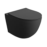 LAVITA Wand-WC Sinto Black | Hänge Toilette | WC Sitz | Toilettendeckel mit Absenkautomatik & Metallscharniere | Toiletten Spülrandlos Hängend | Spülsystem TORNADO 2.0 | Toilettenbecken | Schwarz