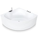 Eckbadewanne 140x140 cm Komplettset inkl. Untergestell, Ab-Überlauf und Schürze, Extra stabile Badewanne Eckwanne mit Wannenrandarmatur und LED Model: Kassel