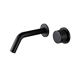 Wall Mounted Bathroom Sink Faucets, Single Handle 2 Hole Wall Mount Tub Faucet, Lavatory Basin Sink Mixing Faucet with Rough in Valve (Black) HuAnGaF