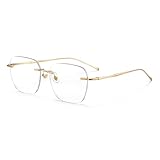 Generisch Klassische rahmenlose blaues Licht blockierende Lesebrille für Damen und Herren Titan-Bügel Anti Augen Computerleser,Gold,2.0 x