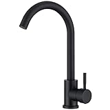 HOMELODY Schwarzer Wasserhahn Küche Mischbatterie Küchenarmatur mit Hoher Auslauf und G3/8 Anschluss, Hochdruck Spültischarmatur 360° Schwenkbar, Edelstahl Faucet Einhebel Kitchen Tap, Matt Schwarz