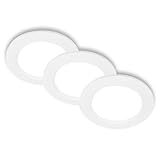 BRILONER - 3er Set LED Einbaustrahler 230V flach, neutralweißes Licht, je 6W 660lm, LED Spot, Deckenspots, Spots 230V, Einbauleuchten, Einbauspots, Deckenstrahler, 68mm, 120x28mm (DxH), Weiß