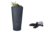 YOURSOL 2in1 Regenspeicher Vaso 220 L mit Regensammler Rapido, Regenwassertonne Regenbehälter Regentonne Regentank Wassertonne, Regenwasserbehälter oberirdisch inkl Pflanzschale, Graphite Grey Grau