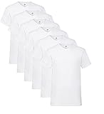 Fruit of the Loom Herren- V-Neck T-Shirt M L XL XXL 3XL 4XL 5XL Farbsets, Weiss(6 Pack) + 1 HL Kauf Notizblock, XL (6er Pack)